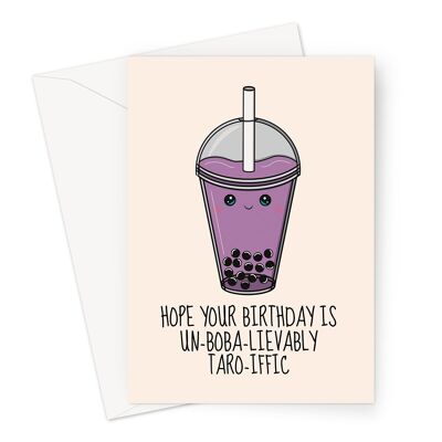 Birthday Card | Taro Boba Bubble Tea | Kawaii Japanese Food