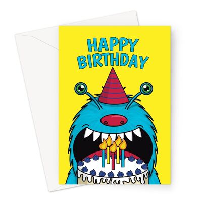 Children's Birthday Card | Cake Eating Monster