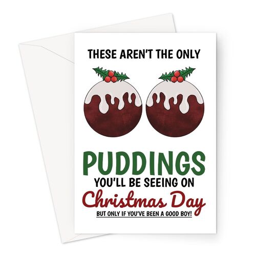 Cheeky Christmas Card For A Male | Christmas Puddings Boobs