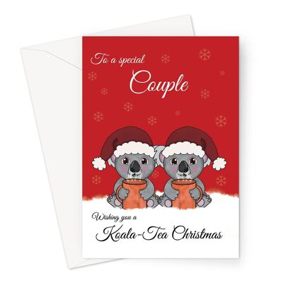 Weihnachtskarte für Paare | Teetrinkendes Koala-Wortspiel