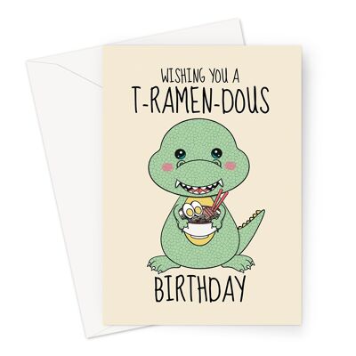 Biglietto d'auguri carino | Ramen T-Rex | Cibo giapponese Kawaii