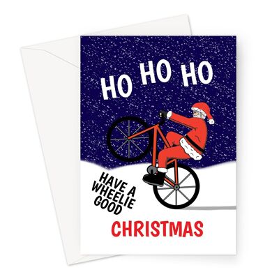 Tarjeta de Navidad de Papá Noel en bicicleta | Tarjeta Feliz Navidad A6 o 7x5