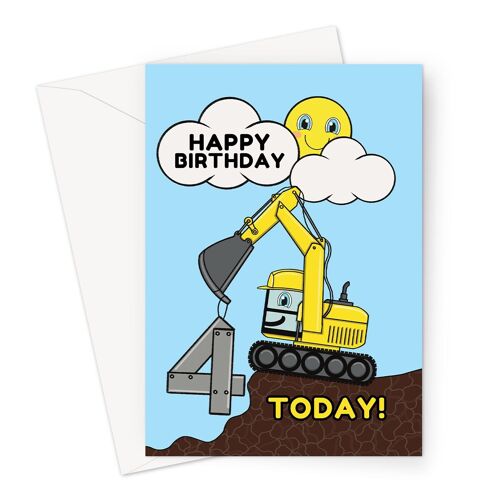 Digger Birthday Card Age 4 | 4th Birthday | For Boy Or Girl