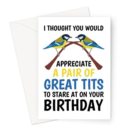 Funny Birthday Card For A Male | Great Tits Bird Boob Joke