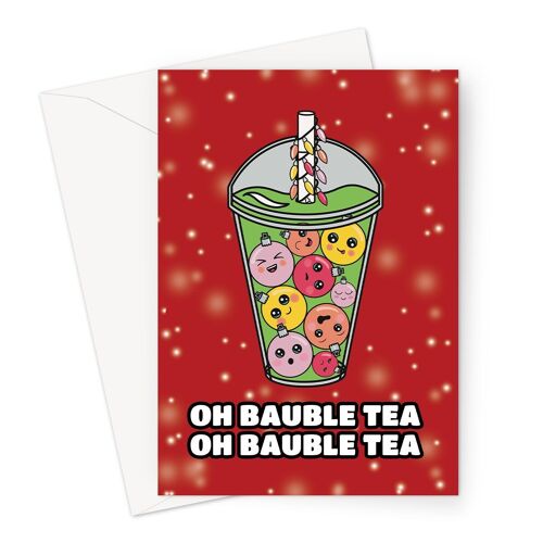 Funny Christmas Card | Boba Bubble Tea "Oh Bauble Tea"