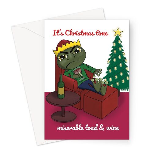 Funny Christmas Card | Miserable Toad And Wine | Bah Humbug