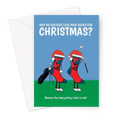 Golf-Witz-Weihnachtskarte | Hole-In-One-Socken-Wortspiel