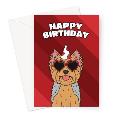 Tarjeta del feliz cumpleaños | Tarjeta Yorkshire Terrier Perro A6 o 7x5"