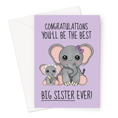 Nueva tarjeta de felicitación de bebé para una hermana mayor | Elefante