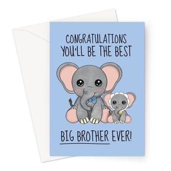 Nouvelle carte de félicitations pour bébé pour un grand frère | Éléphant 1