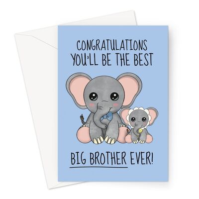 Nueva tarjeta de felicitación de bebé para un hermano mayor | Elefante
