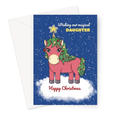 Tarjeta de Navidad de unicornio para una hija
