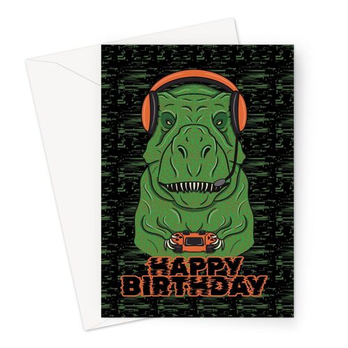 Video Gaming Birthday Card | Funny T-Rex Dinosaur Gamer