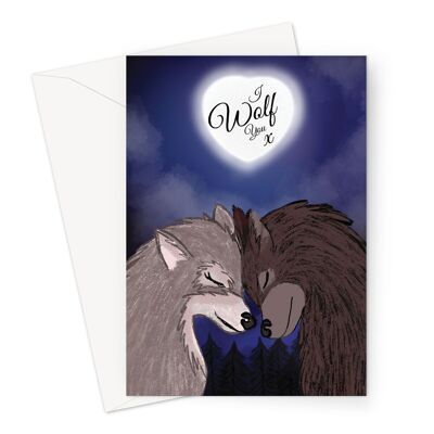 Tarjeta de San Valentín con arte del lobo | Te lobo