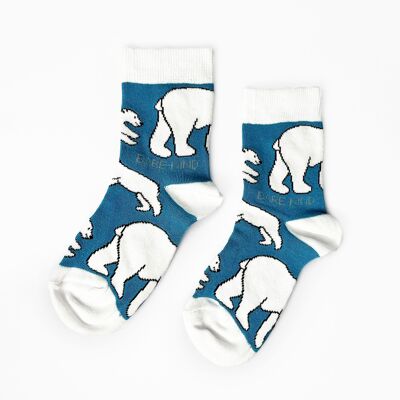 Calcetines de oso polar | Calcetines de bambú para niños | Calcetines azules