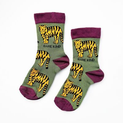 Chaussettes Tigre | Chaussettes en bambou pour enfants | Chaussettes vertes | Chaussettes Asie