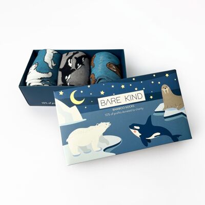 Calcetines árticos | Caja de regalo navideña con calcetines de bambú | 3 pares de calcetines