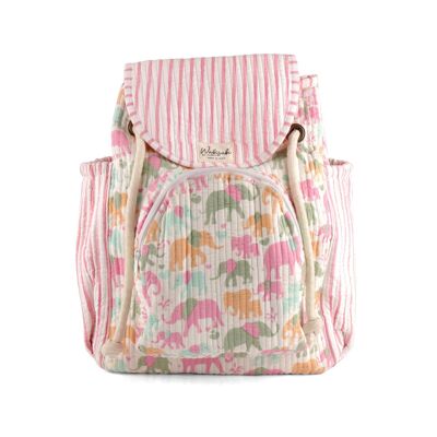 Mochila acolchada para niños - Bolsa de algodón de elefante rosa hecha a mano, perfecta para la escuela y viajes, regalo único para niños, mochila escolar de algodón acolchado.