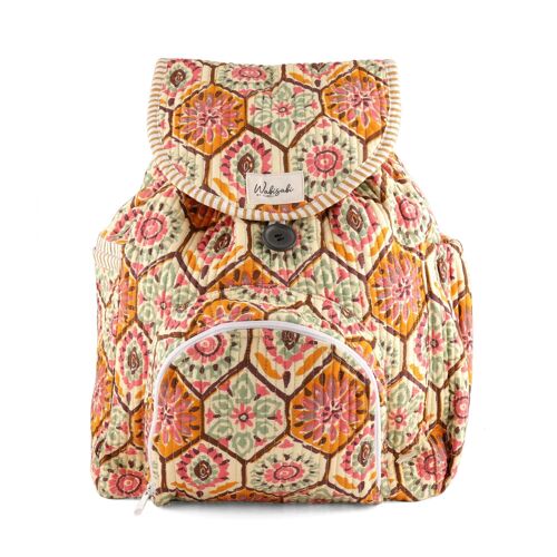 Goldener Blumen-Paisley-gedruckter Baumwoll-Stepp-Rucksack