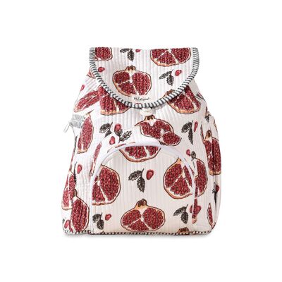 Backpack- Handmade cotton quilted backpack, cute pomegranate design, travel companion, sustainable gift.