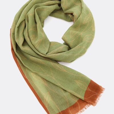 Wool scarf / Secret Garden - light olive / rust