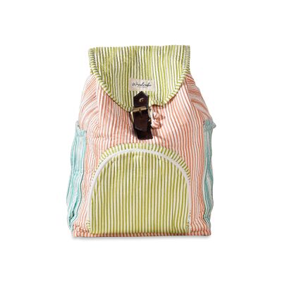 Backpack - Women's Striped Cotton Quilted Backpack, Eco Office Bag in Vintage Look, Stylish Accessory & Designer Gift.