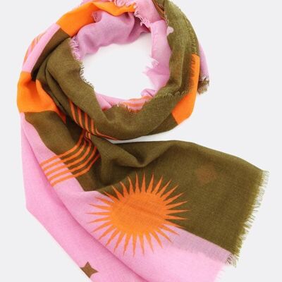 Bufanda de lana Moon - rosa / marrón / naranja