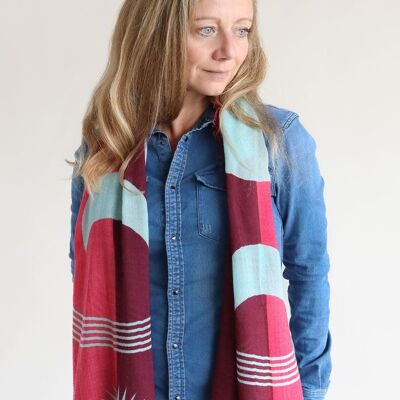 Wool scarf Moon - wine red / pink / light blue