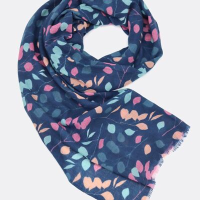 Wool scarf / In the Trees - dark blue / pink