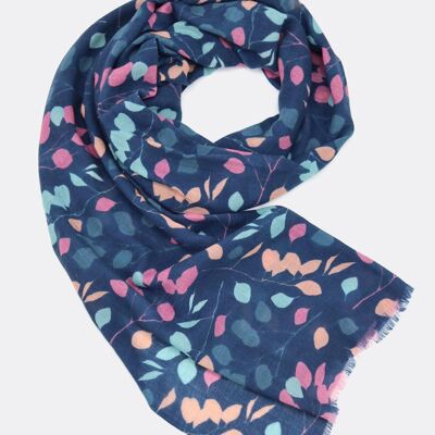 Wool scarf / In the Trees - dark blue / pink