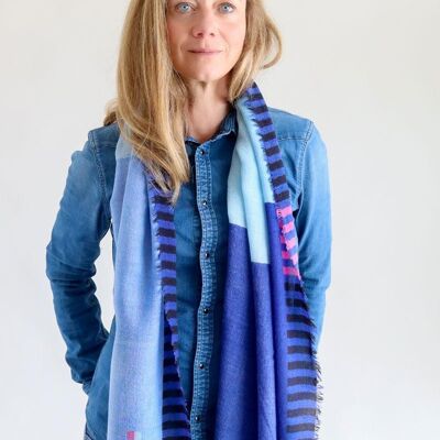 Color Block Wool Scarf – Shades of Blue