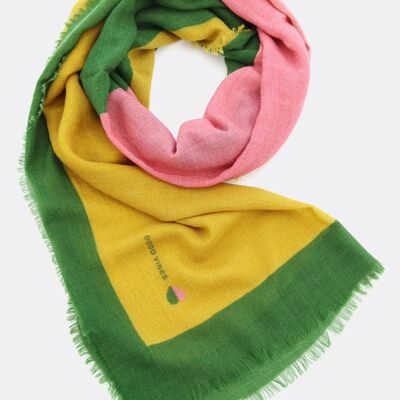 Écharpe en laine Color Block – jaune / vert / rose