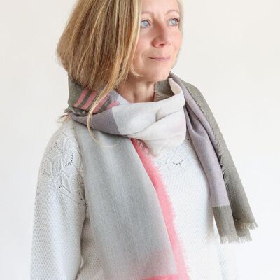 Bufanda de lana Color Block – gris / rosa