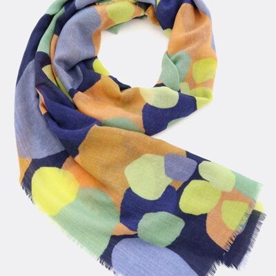 Wool scarf Dots – shades of blue with apricot & yellow