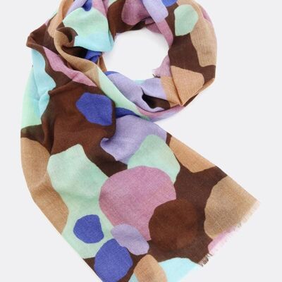 Wool scarf Dots – shades of brown with purple & blue