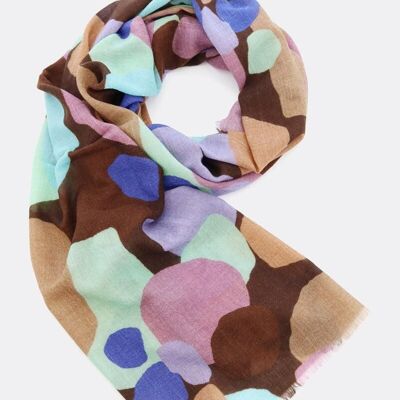 Wool scarf Dots – shades of brown with purple & blue