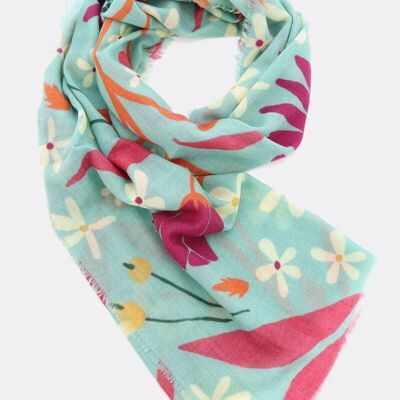 Wool scarf Flower Market – light turquoise