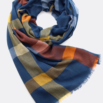 Checked wool scarf – dark blue