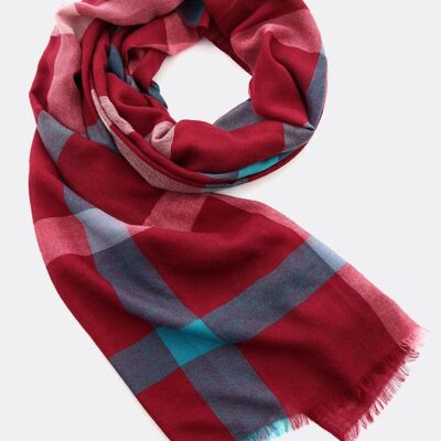 Checked wool scarf – wine red
