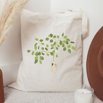 Sac en tissu eucalyptus dans un vase - sac à provisions branches sac en jute 1