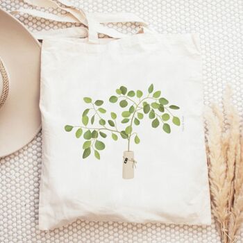 Sac en tissu eucalyptus dans un vase - sac à provisions branches sac en jute 3