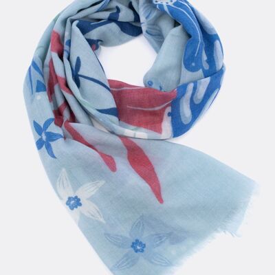Wool scarf / rose - light blue / rosewood
