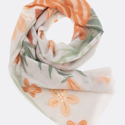 Wool scarf / rose - light gray / coral