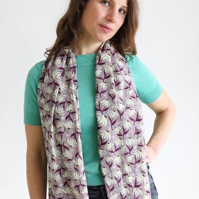 Scarf 100% organic cotton / Flower Basket – purple