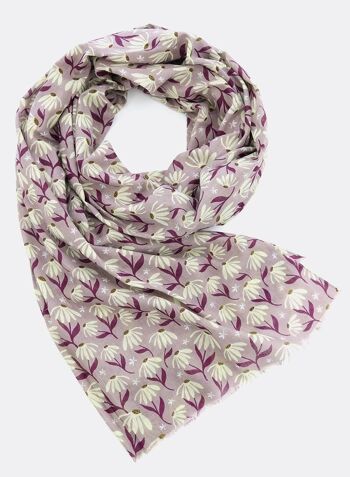 Écharpe 100% coton biologique / Corbeille de fleurs – violet 2