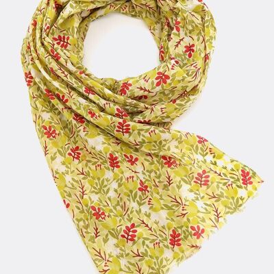 Scarf 100% organic cotton / Spring – olive green/red