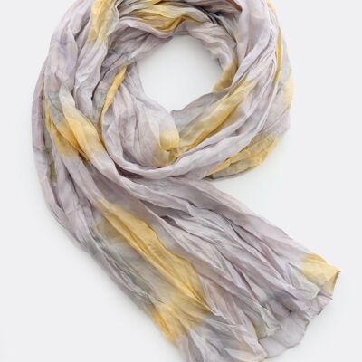 Silk scarf / batik - gray / yellow