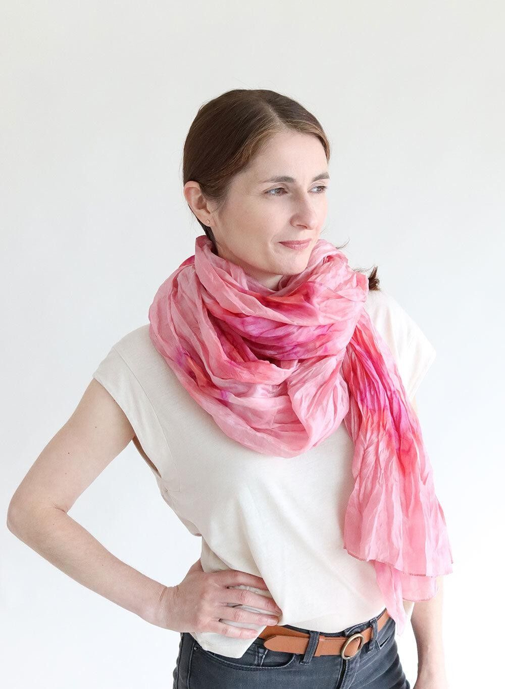 Buy wholesale Silk scarf / Bloom - white / multi