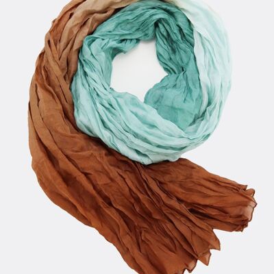 Silk scarf / batik gradient - sea green / brown