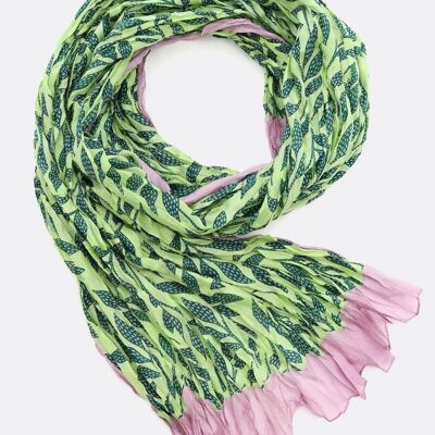 Silk scarf Bright Leaves – green/pink